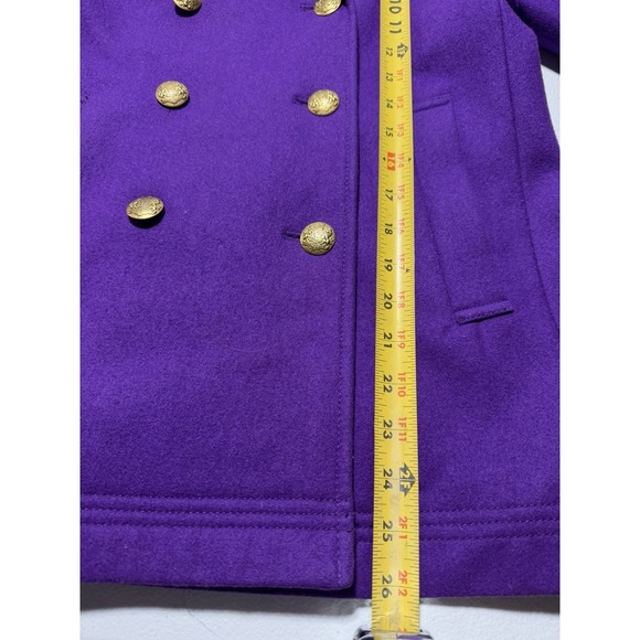 J Crew Pea Coat Double Breasted Purple Wool Gold Button  Jacket Old Money  Sz 4 - Picture 9 of 10